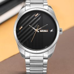Fleek Quartz Analog with Day and Date Black Dial Stainless Steel Strap Analog Watch - For Men NT3313SM01-image-3