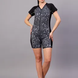Swimming Dress For Multipurpose Wear for Swimming I Diving I Cycling I Aerobics Printed Women Swim-dress Black Swimsuit-image-52