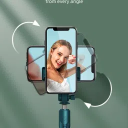 amesco Highly 3 in1 Selfie Stick Multi-Function Wireless Bluetooth R1 Selfie Stick with Remote Shutter 360 Rotate Extendable Handheld Foldable Mini Tripod Stand Foldable | Tripod | Selfie Stick | Bluetooth Shutter for Smartphones Professional Remote Control Selfie Stick Monopod 3 Axis Gimbal for Mobile image 5