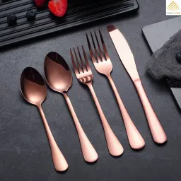 Premium Rose Gold Dinnerware Set Includes Steak Knife/Fork/Spoon, Reusable Stainless Steel Cutlery Set-image-19
