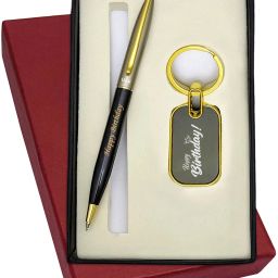 2in1 Happy Birthday Pen Set with Half Black Body Golden Part Ball Pen & Keychain Pen Gift Set-image-41