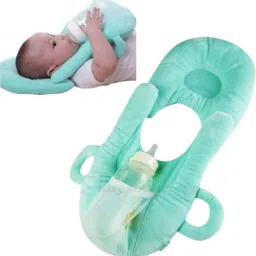 Newborn Baby Cushion with Bottle Rack for Hands-Free Feeding Support Microfibre Solid Baby Pillow Pack of 1-image-37