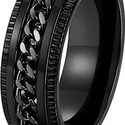 Stylish Dude Chain Rotatable Silver Titanium Band Ring Stainless Steel Titanium Plated Ring-image-79