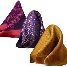 Char Chaand (Crimson Blossom, Ruby Symmetry & Golden )Pocket Square For Men Wedding Suits ["Multicolor"] Handkerchief-7