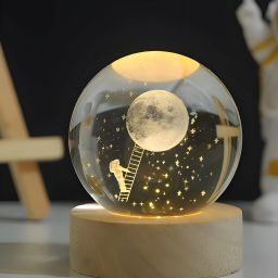 3D Crystal Ball Lamp | Night Light with Wooden Base | Moon Landing Style Table Lamp-8