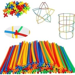 200 Pcs Straw Assembly with Connectors Building Blocks Toy Set for Kids-17