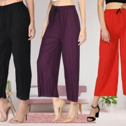 Women Regular Fit Black, Purple, Red Polyester Trousers-image-27