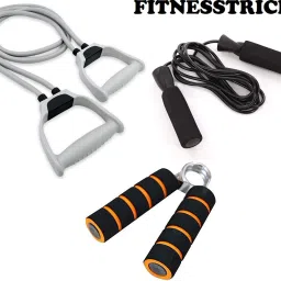 Combo Of Double Toning Tube With Skipping Rope And Foam Hand Gripper Fitness Accessory Kit Kit-21