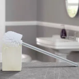 OBSESSIONS Off-White & Silver-Toned Solid Polyresin Spaze Toilet Brush With Holder-3