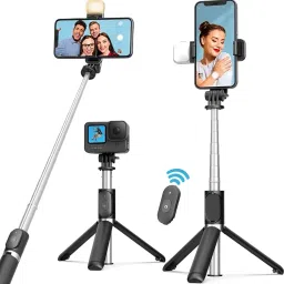 DAUMI Tripod with Bluetooth Remote & LED Light – Lightweight, Foldable, Extendable for Vlogging & Mobile Photography Bluetooth Selfie Stick image 4