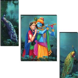 Set of 3 Radha Krishna with Peacock Art MDF Art Painting (3729FL) without glass (4.5 X 12, 9 X 12, 4.5 X 12 INCH) Digital Reprint 12 inch x 18 inch Painting-image-42