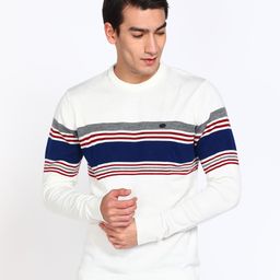 peter england Men Striped Crew Neck White Sweater-picture-47