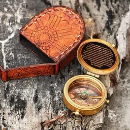 Brass Antique Flat Pocket Compass with Lather Box Best for Gift Compass-picture-36