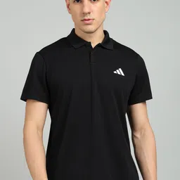 adidas Men Solid Polo Neck Polyester Black T-Shirt-picture-2