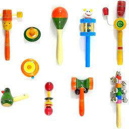 Wooden Head Top Yo Yo Egg Cage Tublar Bird Dumble Damru and Ten (Set of 10) Rattle-image-8