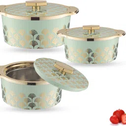 Floraa Fine Inner Steel Casserole Set of 3, 750 ml,1000 ml & 1500 ml Pack of 3 Thermoware Casserole Set-image-40