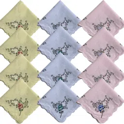 Gopika 325 100% Cotton Women’s Light Color - Pink, Bule, Cream Flower Patterns ["Light Pink","Light Blue","Light Cream"] Handkerchief-image-81