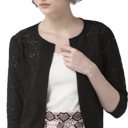 Women Straight 3/4th Sleeve Black Shrug-image-30