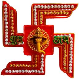 6.35 cm Stone Studded Designer Shubh Labh Ganesh in Swastik Design Sticker for Home for Floor Or Wall Decoration Door Decoration Non-Reusable Sticker-image-6