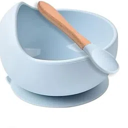 Baby Bowls, Dinner Bowl and Wooden Handle Spoon First Stage Self Feeding- Silicone-19