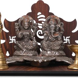 gojeeva Premium Ganesh Ji Carved Pattern Devghar, Set-Top Box Stand Wooden Mandir Temple Wooden Wall Shelf-picture-2