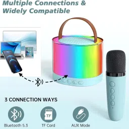 arteco Portable Bluetooth Karaoke Speaker with Wireless Mic & RGB Lights (Multicolor) image 2