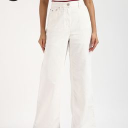 tommy hilfiger Women Loose Fit White Cotton Blend Trousers-picture-10