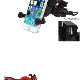 X-Grip Bike Mobile Charger & Phone Holder (5V-2A Black) -TVS Apache RTR 160 4V Bike Mobile Holder-image-37