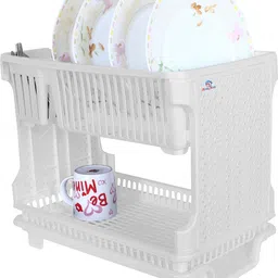 heart home Dish Drainer Kitchen Rack Plastic Dish Rack with Drainer|Dish Rack|Bartan Stand for Kitchen|White Plastic-picture-8