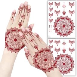 S.A.V.I 2 Sheets - Red Mehndi Style Temporary Tattoo Stickers for Women & Girls-image-98