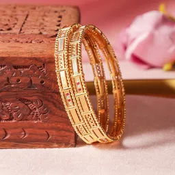 Rubans Set of 2, 18K Gold-Plated Rectangular Motif Bangles with Intricate Detailing-26