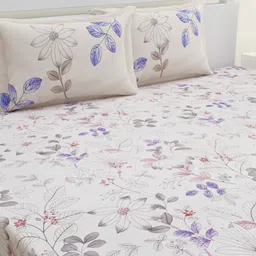 HOME AFFAIRS White & Pink Pure Cotton 180 TC King Bedsheet with 2 Pillow Covers-image-58