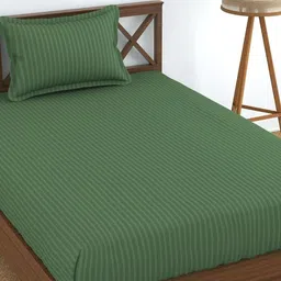 UrbanArts Green Striped Microfiber 200 TC Single Bedsheet with 2 Pillow Covers-image-70