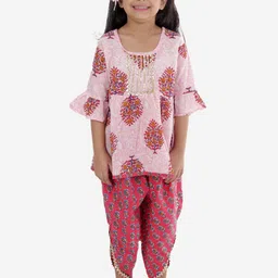 Superminis Girls Magenta Floral Regular Pure Cotton Kurti with Salwar-picture-34