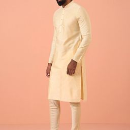 KISAH Mandarin Collar Long Sleeves Pastels Straight Kurta with Trousers-image-88