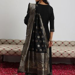 Libas Black and Silver Floral Yoke Design Thread Work Kurta with Trouser & Dupatta image 5