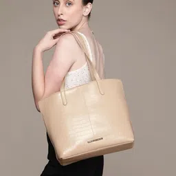 French Connection Animal Textured Structured Shoulder Bag with Laptop Sleeve-26
