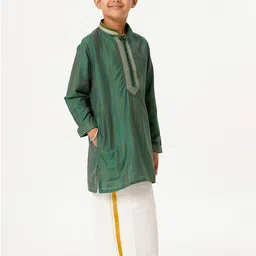Ramraj Boys Green Regular Kurta With Veshti image 3