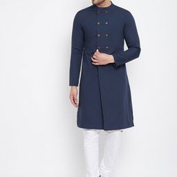 Hypernation Men Navy Blue Lucknowi Kurta-21