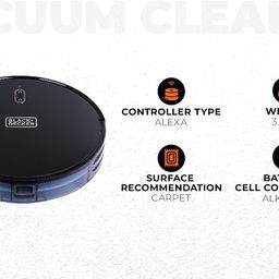 BLACK+DECKER BRVA425B00-IN Alexa & Google Enabled Multi-Utility Robotic Vacuum Cleaner with 2xAAA Battery | 2000 pa Strong Suction Power I 120 min Runtime | Smart App and Voice Enabled I Black image 2