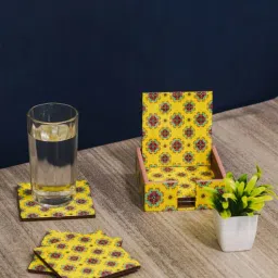 ambbi collections Artisanal Craftsmanship Yellow MDF (Set of 6) Coasters-picture-15