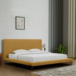 casacraft from pepperfry Aurora Fabric Upholstered KIng Size Bed in Yellow Color-picture-7