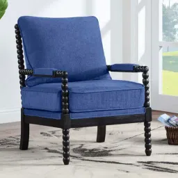 timberly Luxe Linen Fabric Lounge Chair in Blue Colour-picture-8
