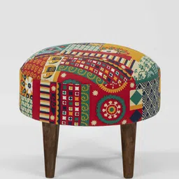 Chumbak Red & Green Printed Round Ottomans image 5