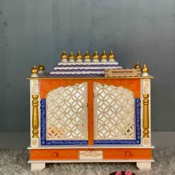 d'dass Glossy White & Red MDF & Sheesham Wood Floor Rested Mandir With Door-picture-46