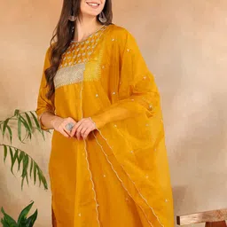 KALINI Ethnic Motifs Yoke Design Regular Sequinned Kurta with Trousers & Dupatta image 3