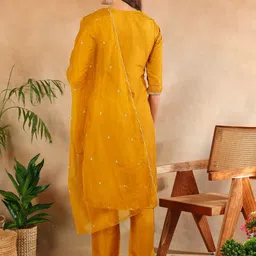 KALINI Ethnic Motifs Yoke Design Regular Sequinned Kurta with Trousers & Dupatta image 4