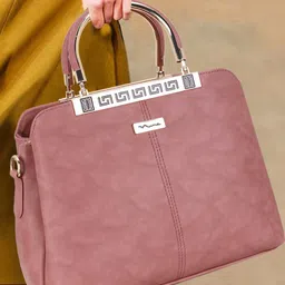 SHINING STAR Peach-Coloured PU Oversized Structured Handheld Bag image 1