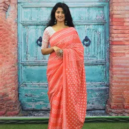 clothonus Floral Printed Pure Cotton Block Print Saree image 1