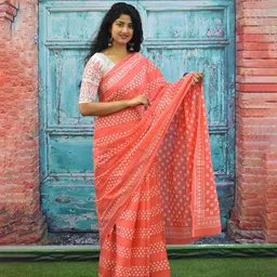 clothonus Floral Printed Pure Cotton Block Print Saree image 2